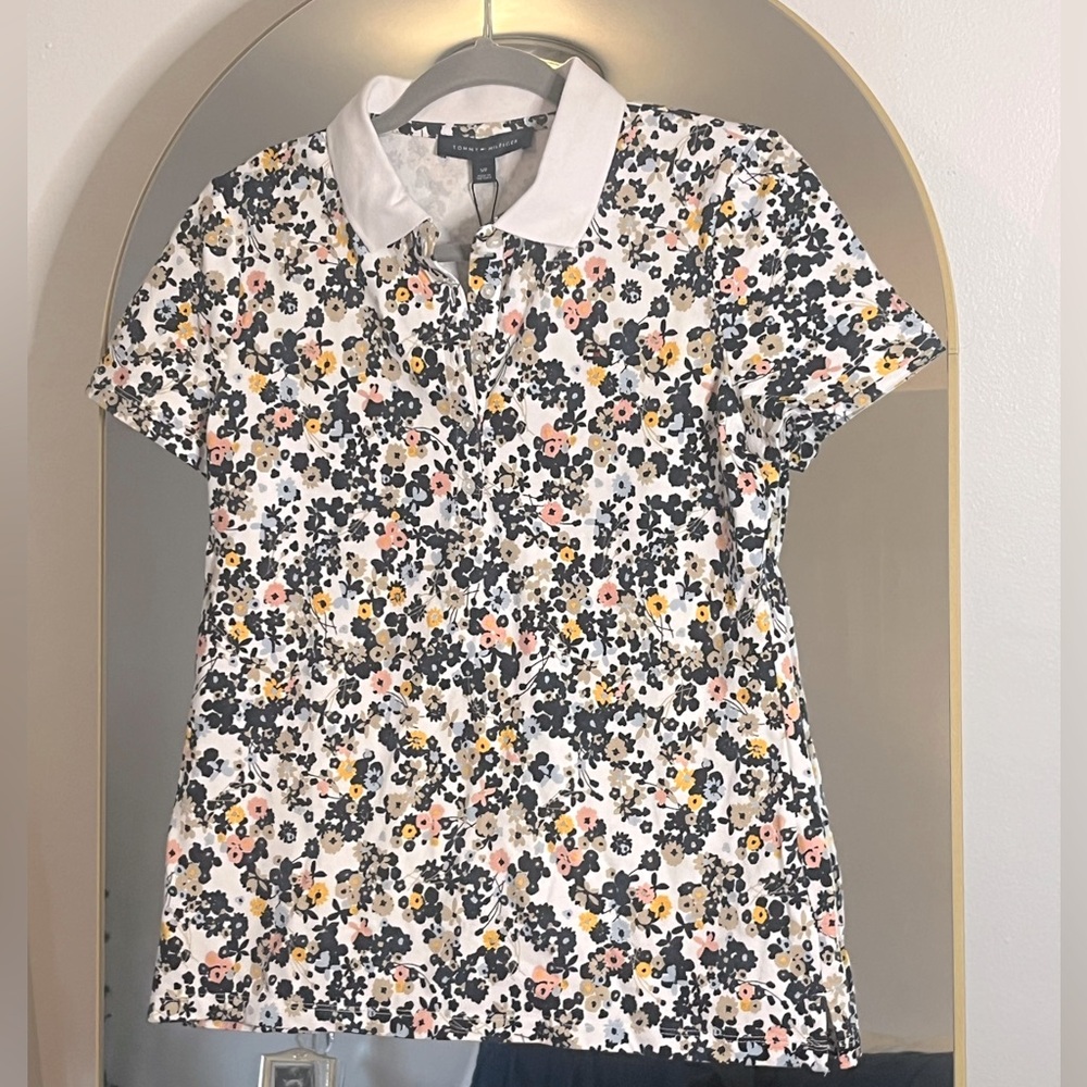 NWT Tommy Hilfiger Floral Print Polo Shirt Size Small